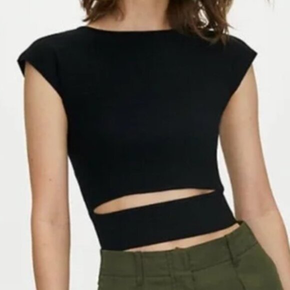 🇨🇦 Aritzia - Wilfred Cut-out Knit Top (Black) - Picture 2 of 16